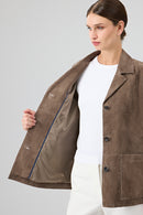 Gloria Women's Mink Oversize Suede Leather Jacket | Derimod