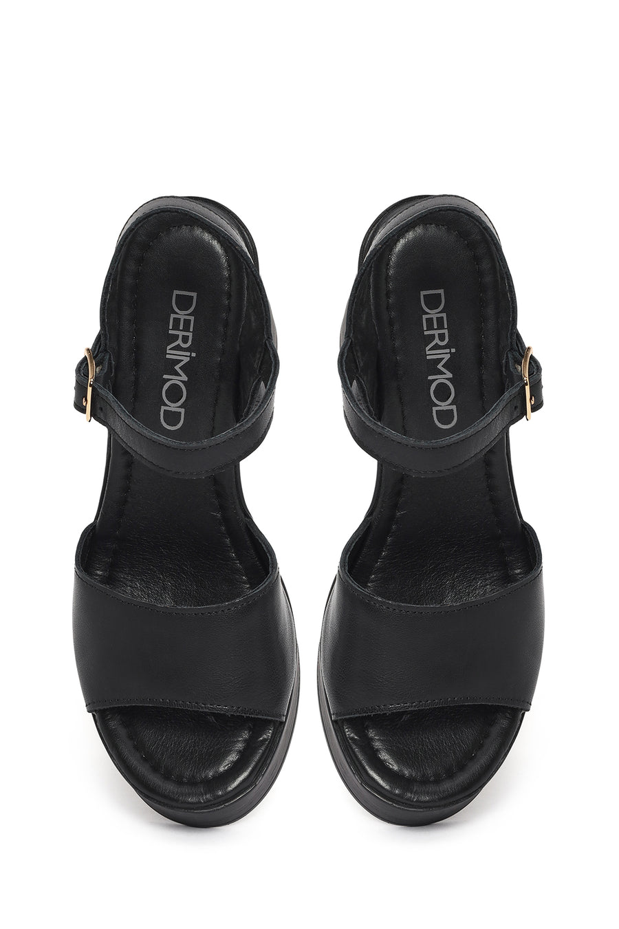 Woman Black Buckled Platform Block-Heel Leather Sandals