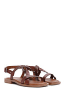 Women's Brown Knitted Detailed Leather Bodrum Sandals | Derimod