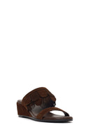 Women's Brown Platform Suede Leather Slippers | Derimod