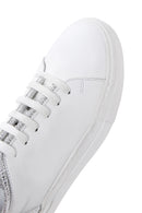 Kadın Beyaz Bağcıklı Taşlı Deri Sneaker | Derimod