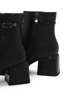 Woman Black Zip Closure Thick-Heeled Leather Boots | Derimod