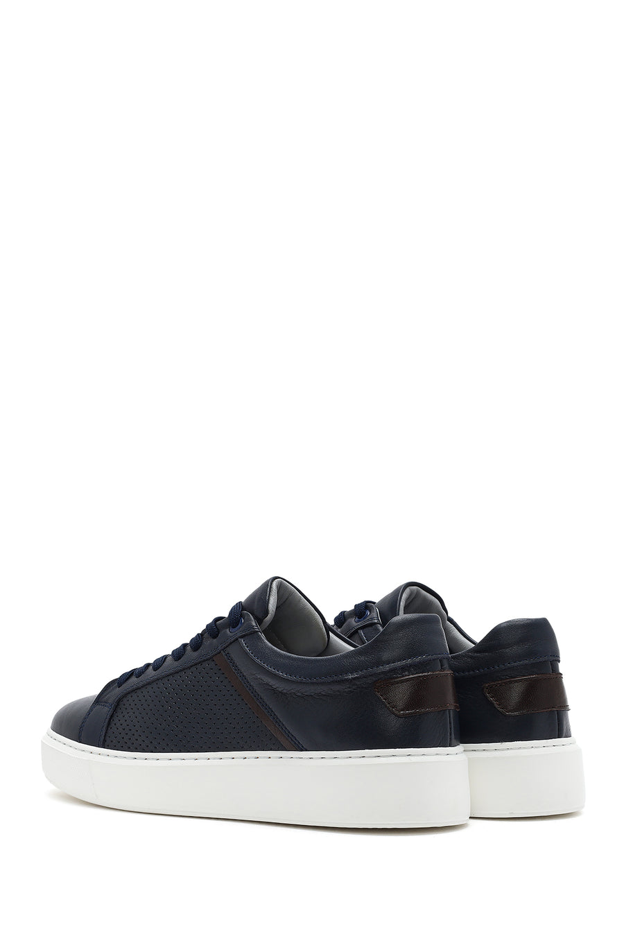 Erkek Lacivert Bağcıklı Deri Sneaker