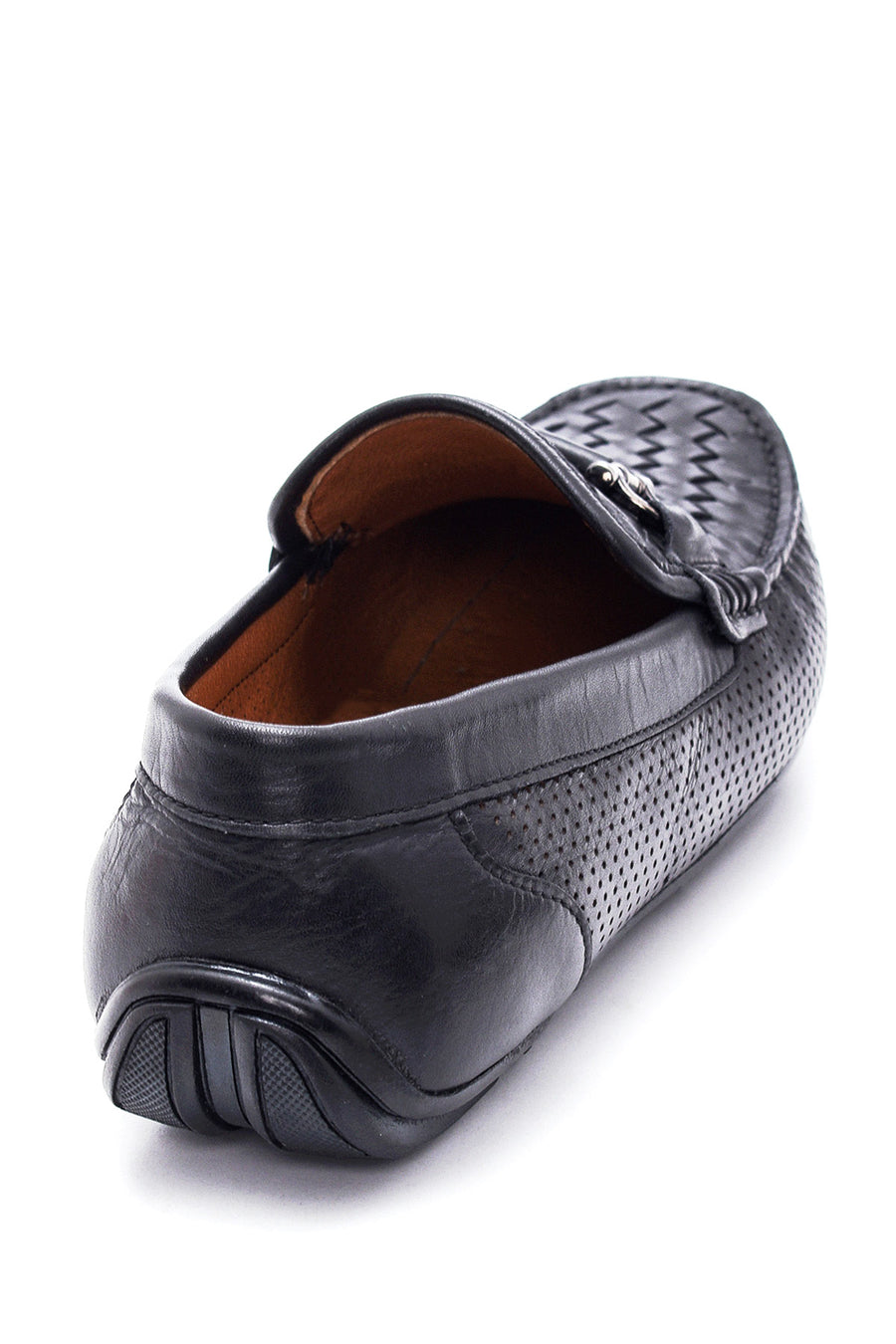 Erkek Siyah Deri Örgülü Casual Loafer