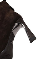 Woman Brown Zip Closure Heeled Suede Boots | Derimod