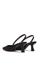 Women's Black Open Back Short Chunky Heel Fabric Shoes | Derimod