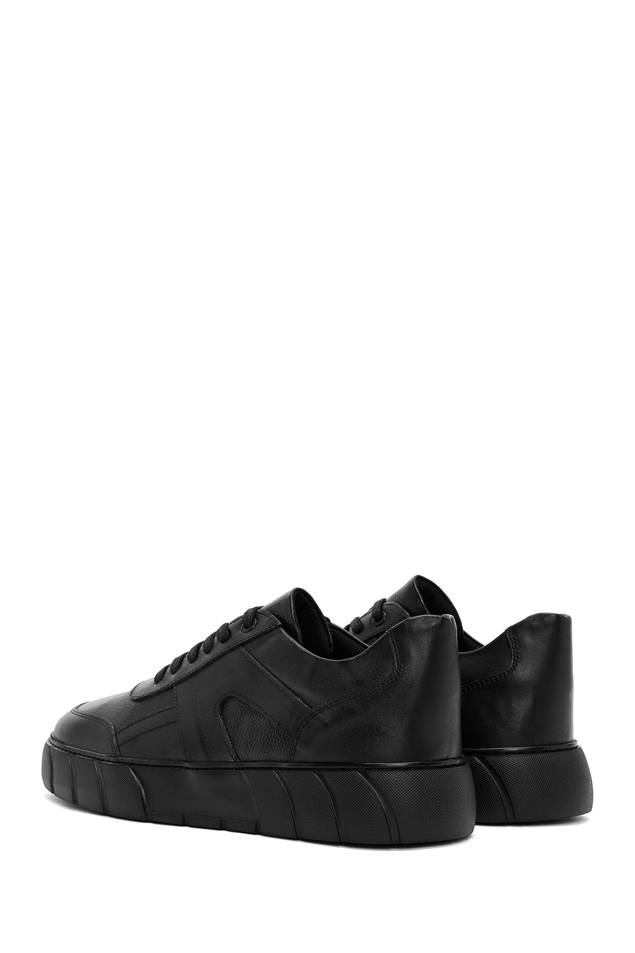 Erkek Siyah Bağcıklı Deri Sneaker