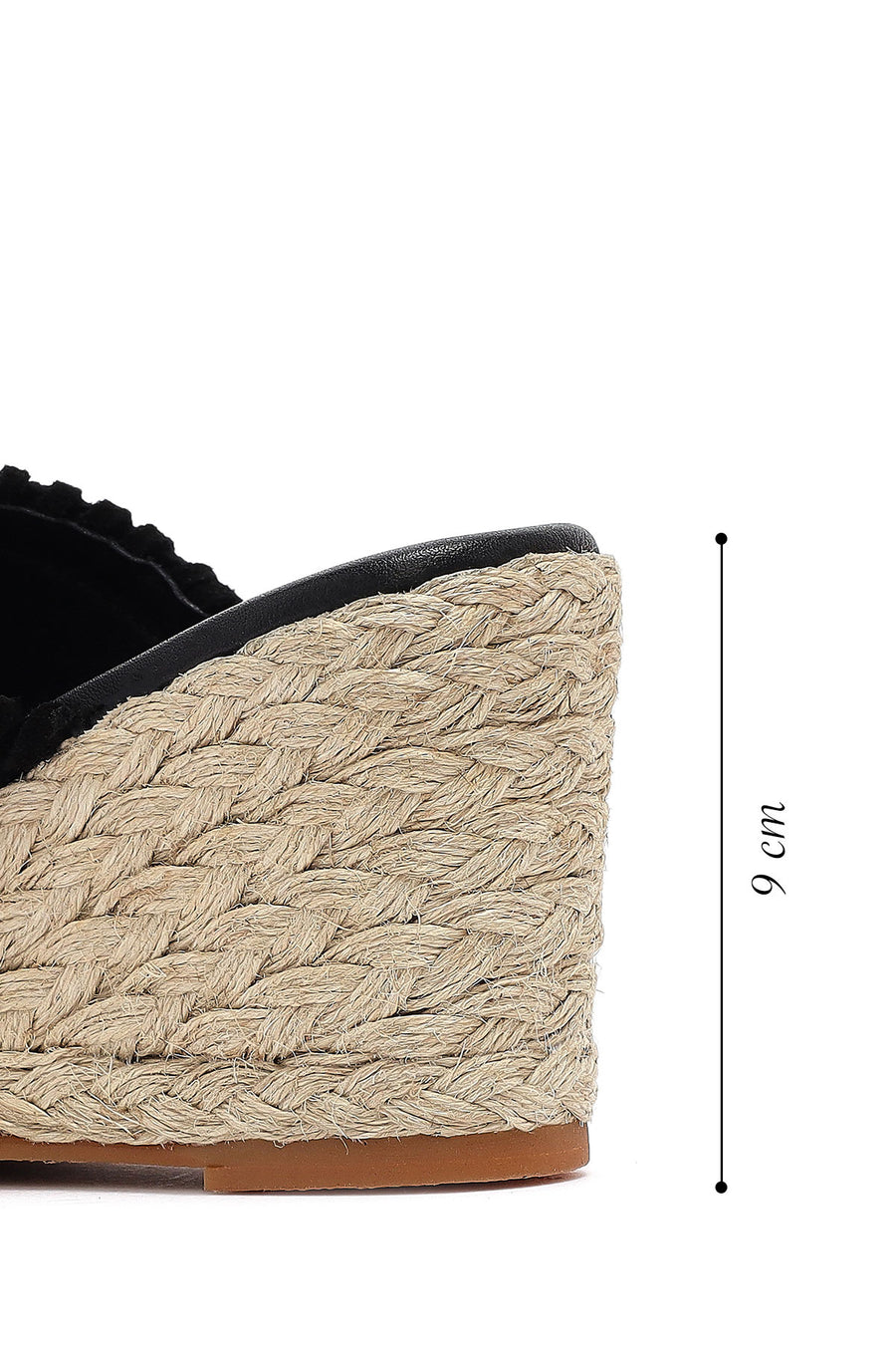 Women's Black Wedge Heeled Suede Leather Espadrille Slippers