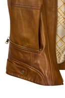 Donna Woman Camel Mandarin Collar Leather Jacket | Derimod