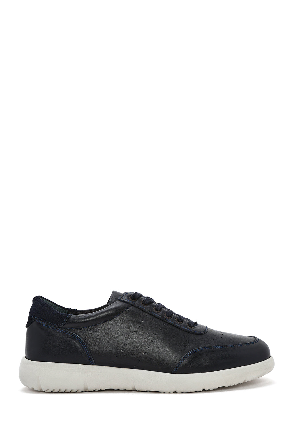 Erkek Lacivert Bağcıklı Deri Casual Sneaker