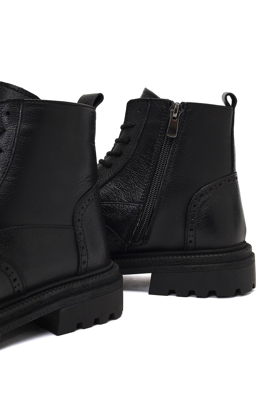 Men's Black Zippered Leather Boots