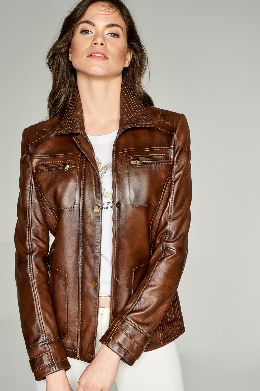 Paola Women's Leather Jacket 18SGE545047 | Derimod