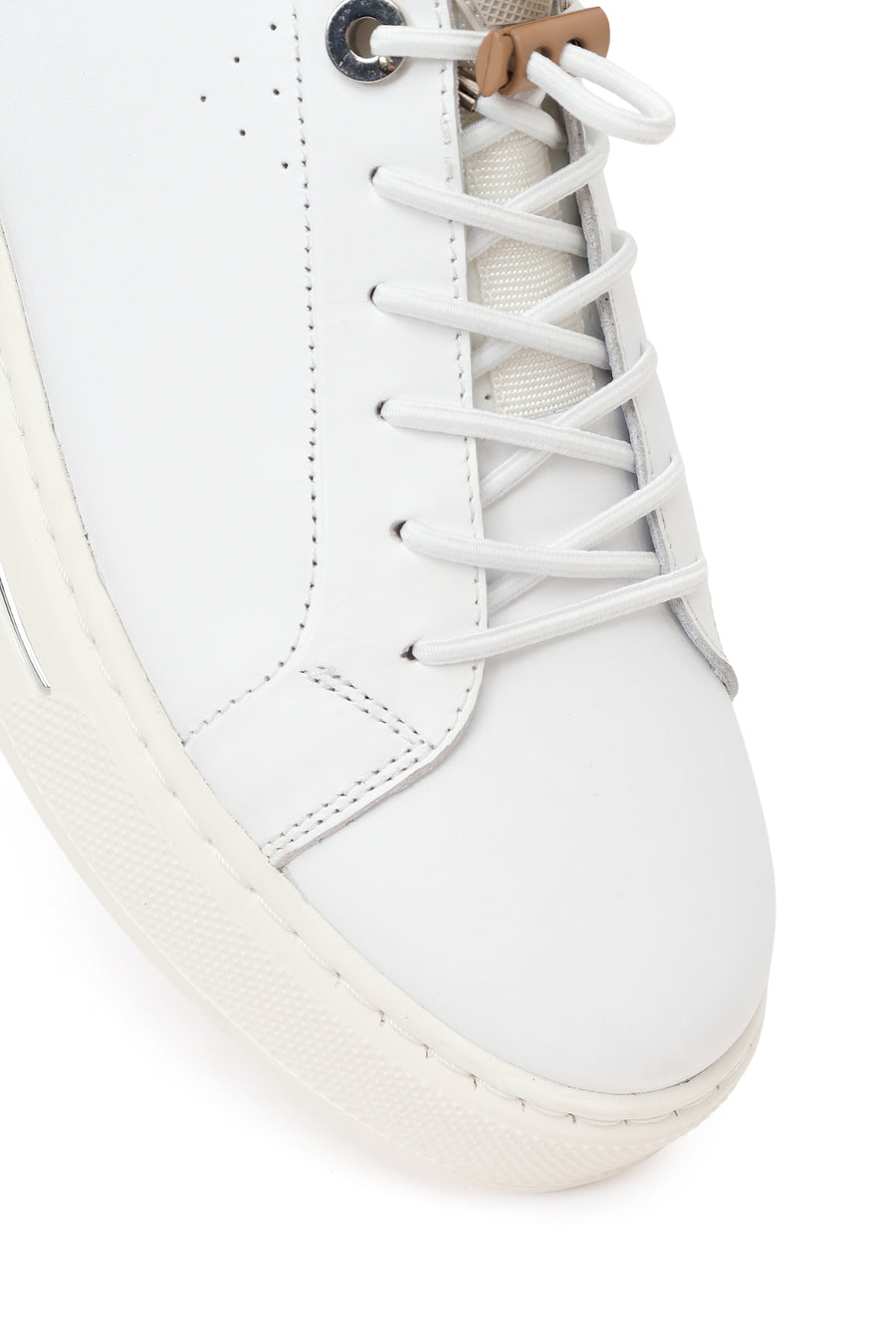 Erkek Beyaz Bağcıklı Kalın Tabanlı Deri Sneaker