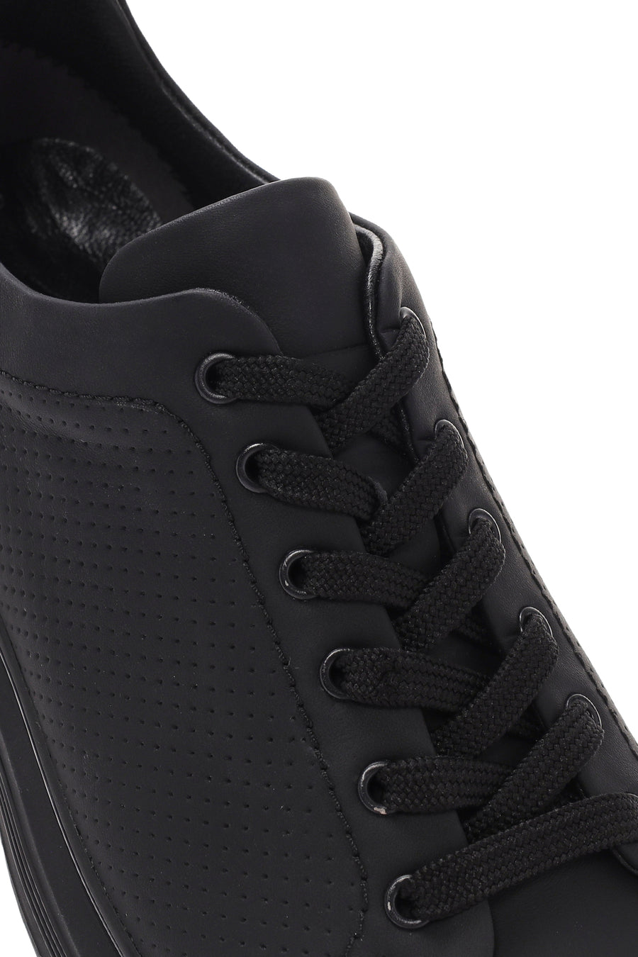 Erkek Siyah Bağcıklı Deri Sneaker