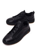 Erkek Siyah Bağcıklı Deri Sneaker | Derimod