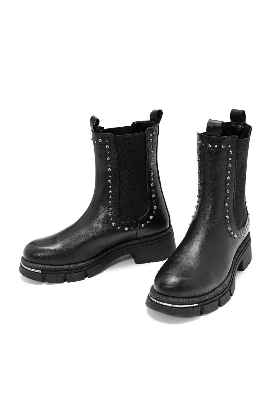 Women's Black Stone Detailed Leather Chelsea Boots