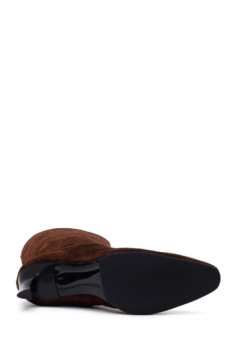 Woman Brown Thin Heeled Printed Suede Boots