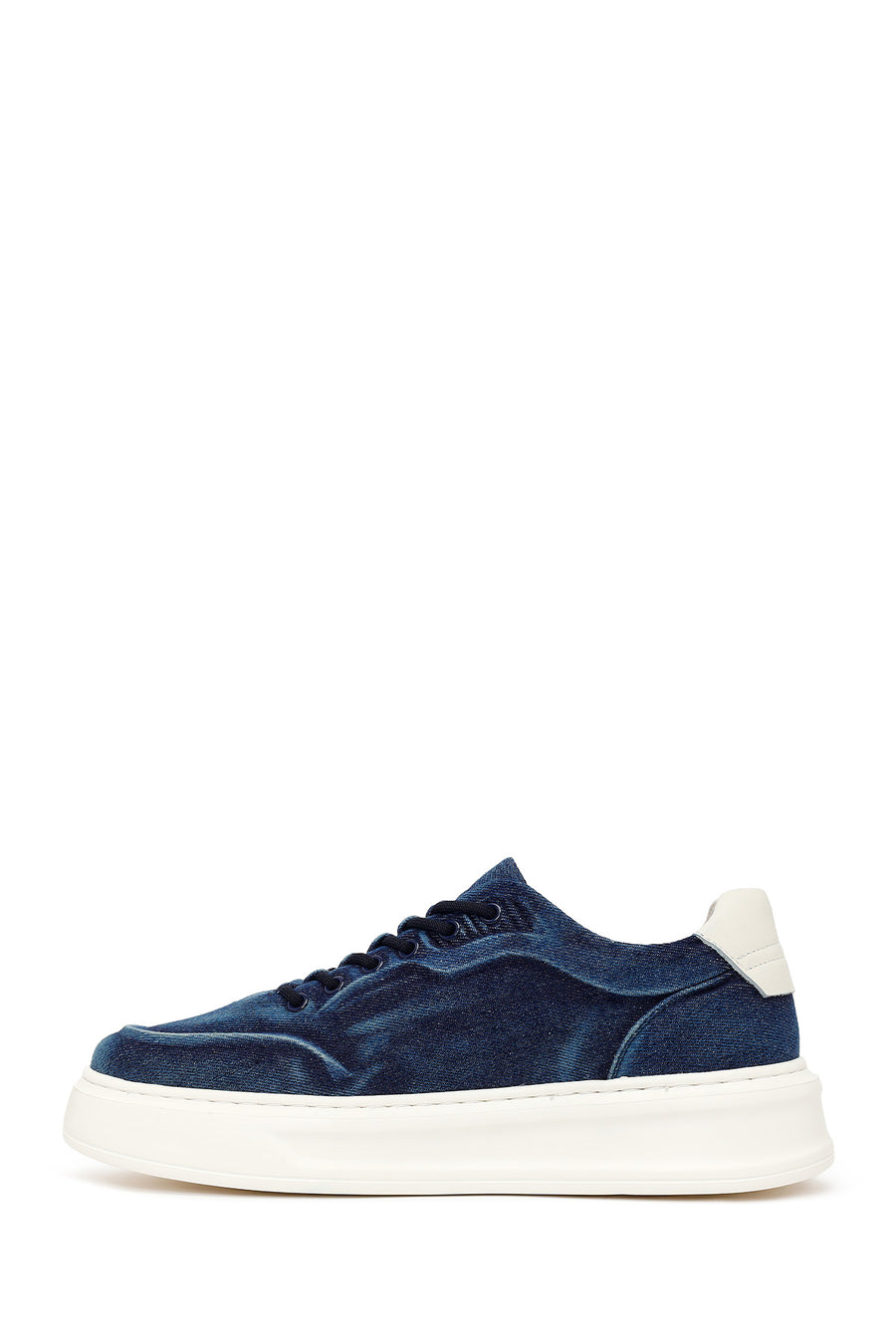 Erkek Lacivert Bağcıklı Kalın Tabanlı Kumaş Sneaker