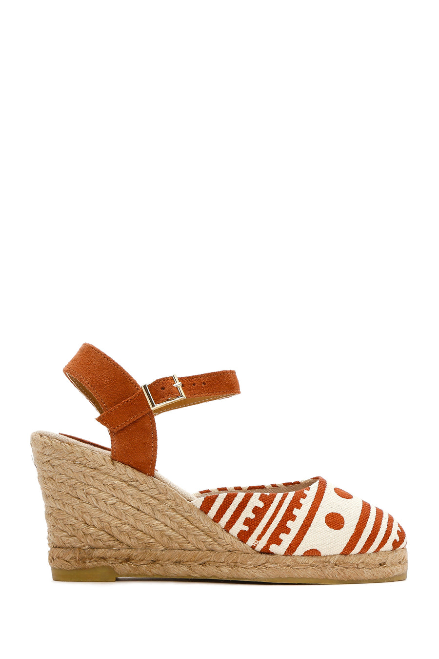 Kastamonu Stone Print Women's Taba Patterned Wedge Heeled Espadrille Sandals
