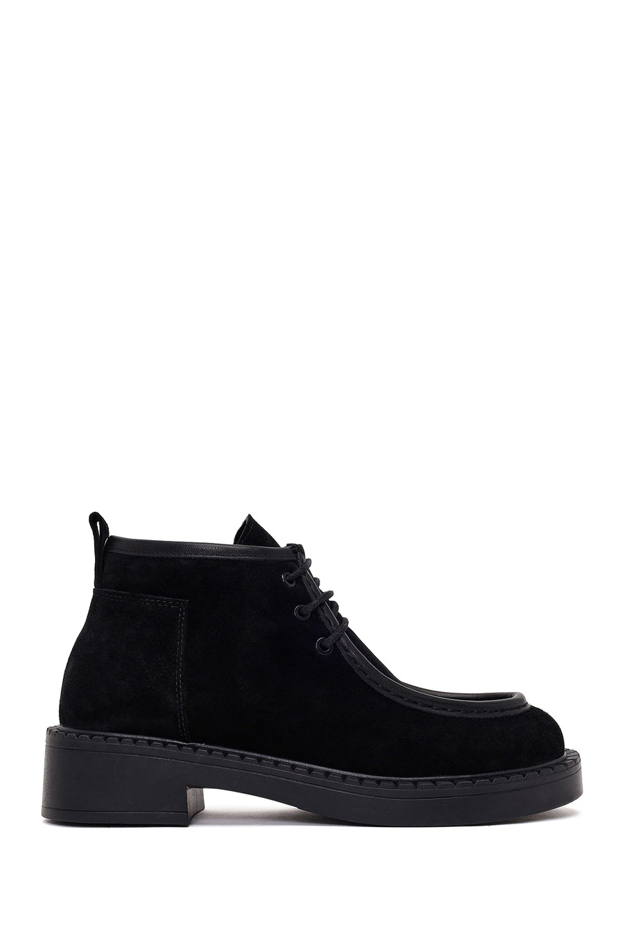 Woman Black Lace-Up Thick-Soled Suede Boots AF220008DS | Derimod