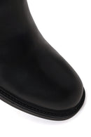 Woman Black Zip Closure Chunky Heeled Leather Boots | Derimod