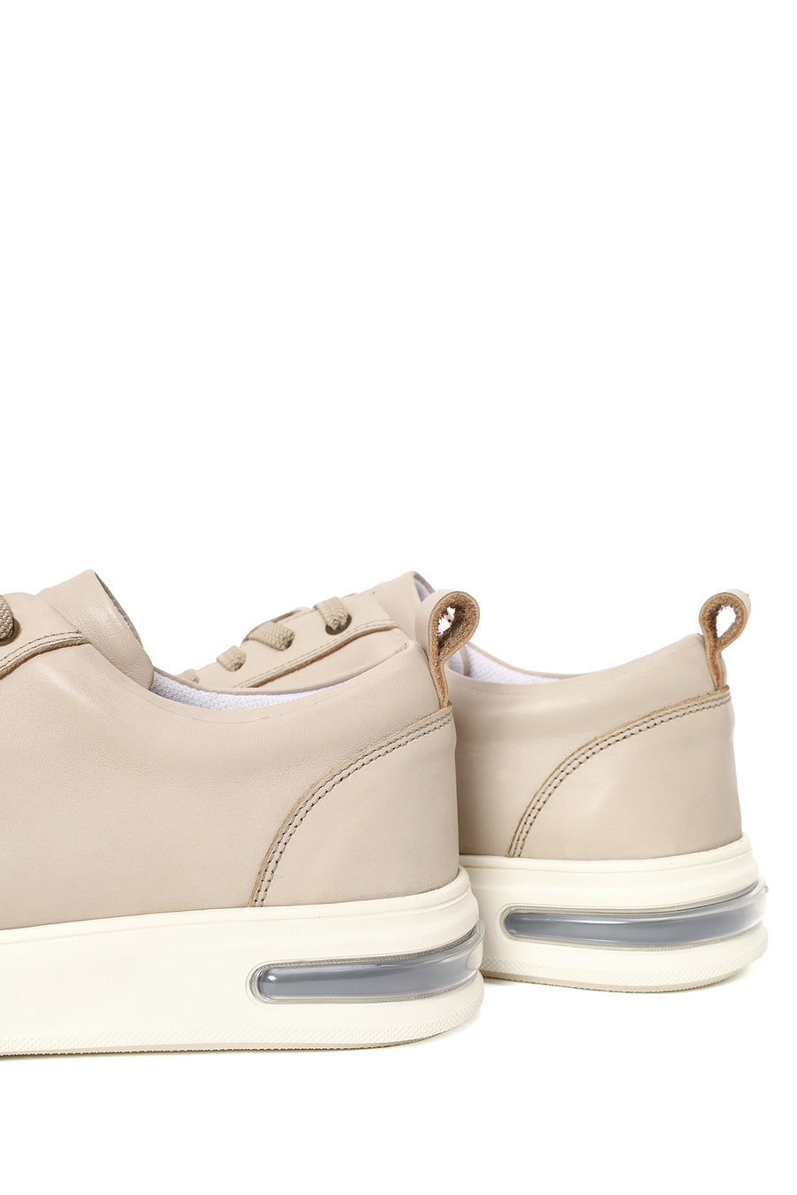 Erkek Bej Bağcıklı Deri Sneaker