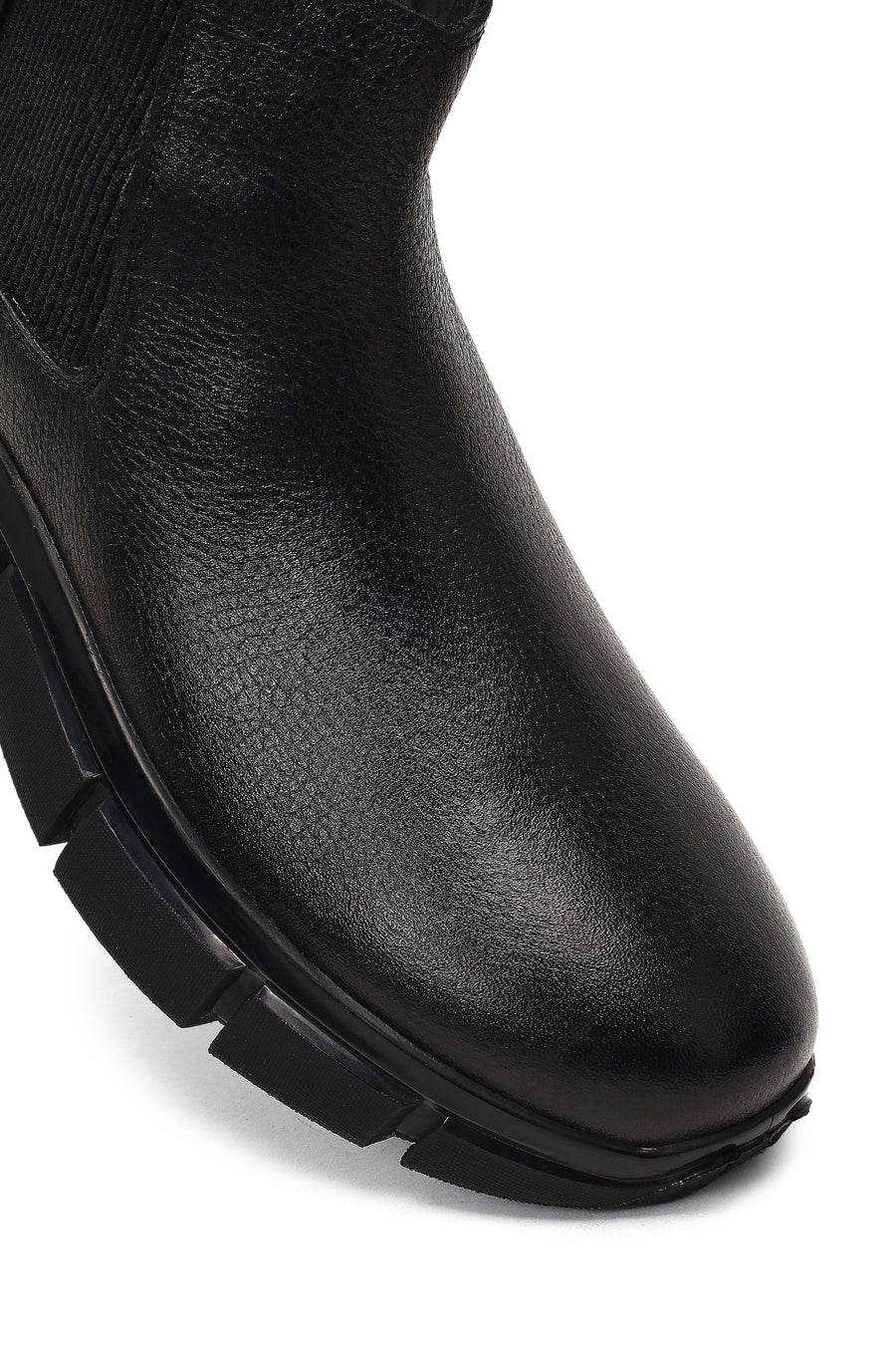 Male Black Thick-Soled Leather Chelsea Boots