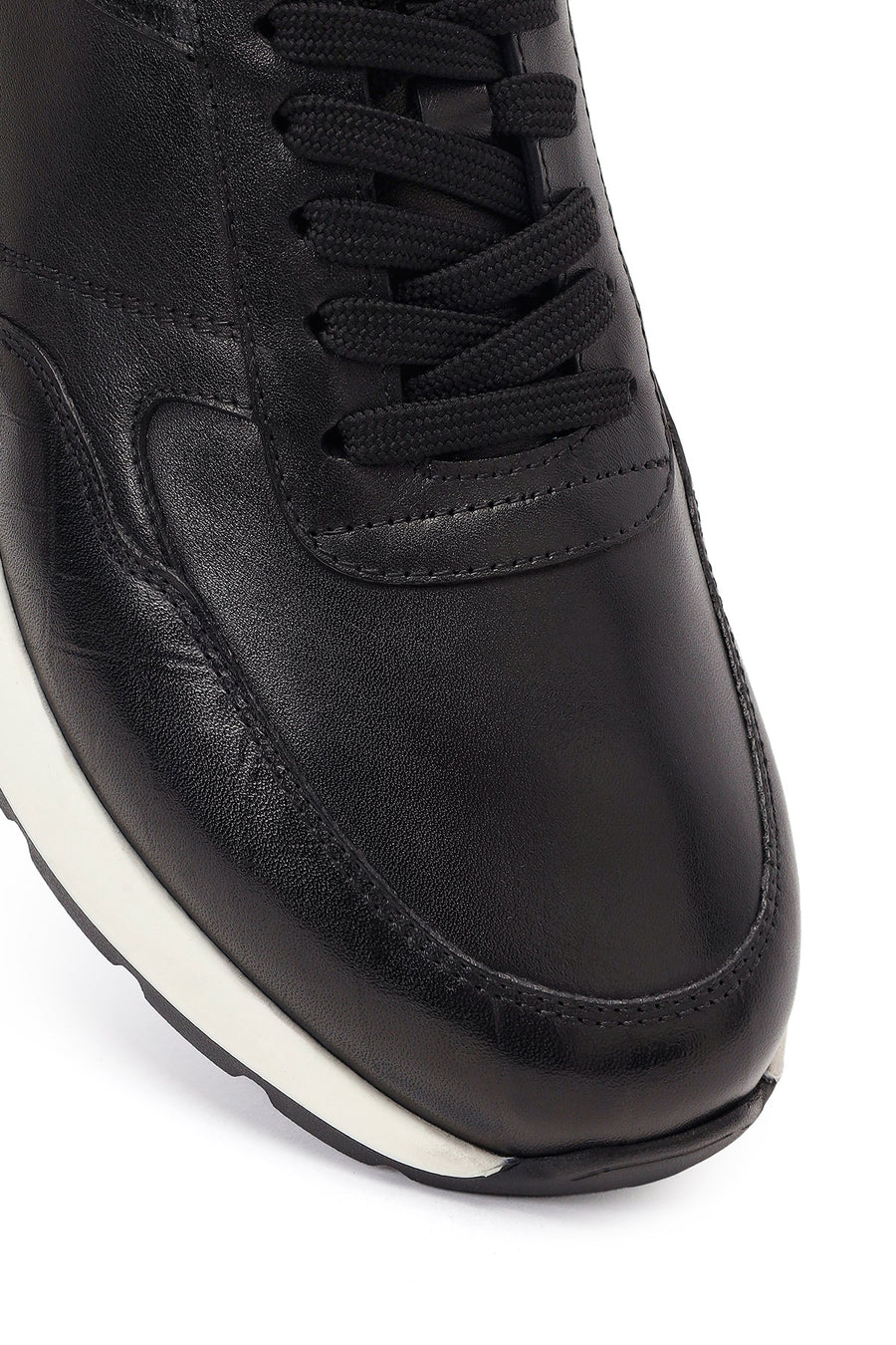 Erkek Siyah Bağcıklı Deri Sneaker