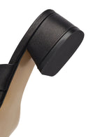 Women's Black Short Thick Heeled Leather Slippers | Derimod