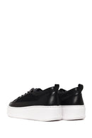Woman Black Lace-Up Thick-Soled Leather Sneaker | Derimod