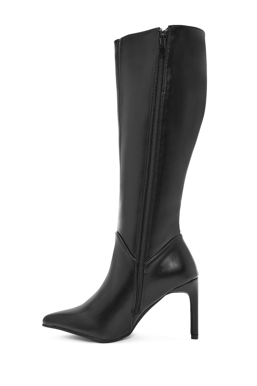 Women's Black Zippered Thin Heeled Boots