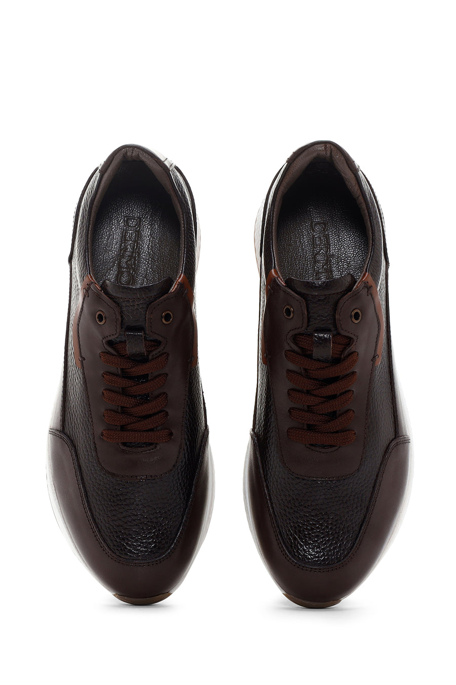 Erkek Kahverengi Kalın Tabanlı Deri Casual Sneaker