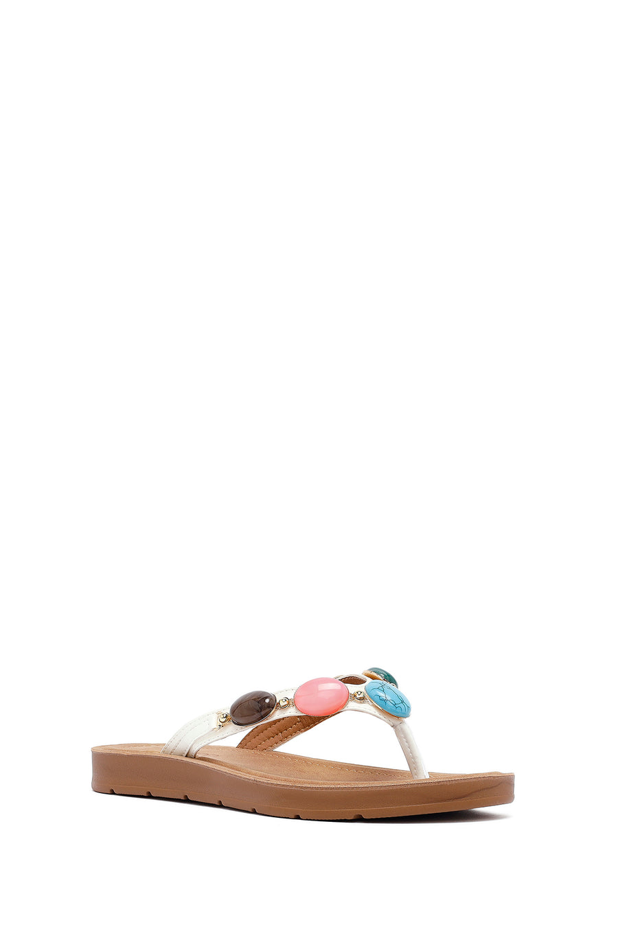 Women's White Flip Flops with Stones