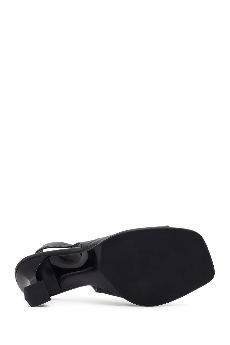 Woman Black Thick-Heeled Leather Sandal