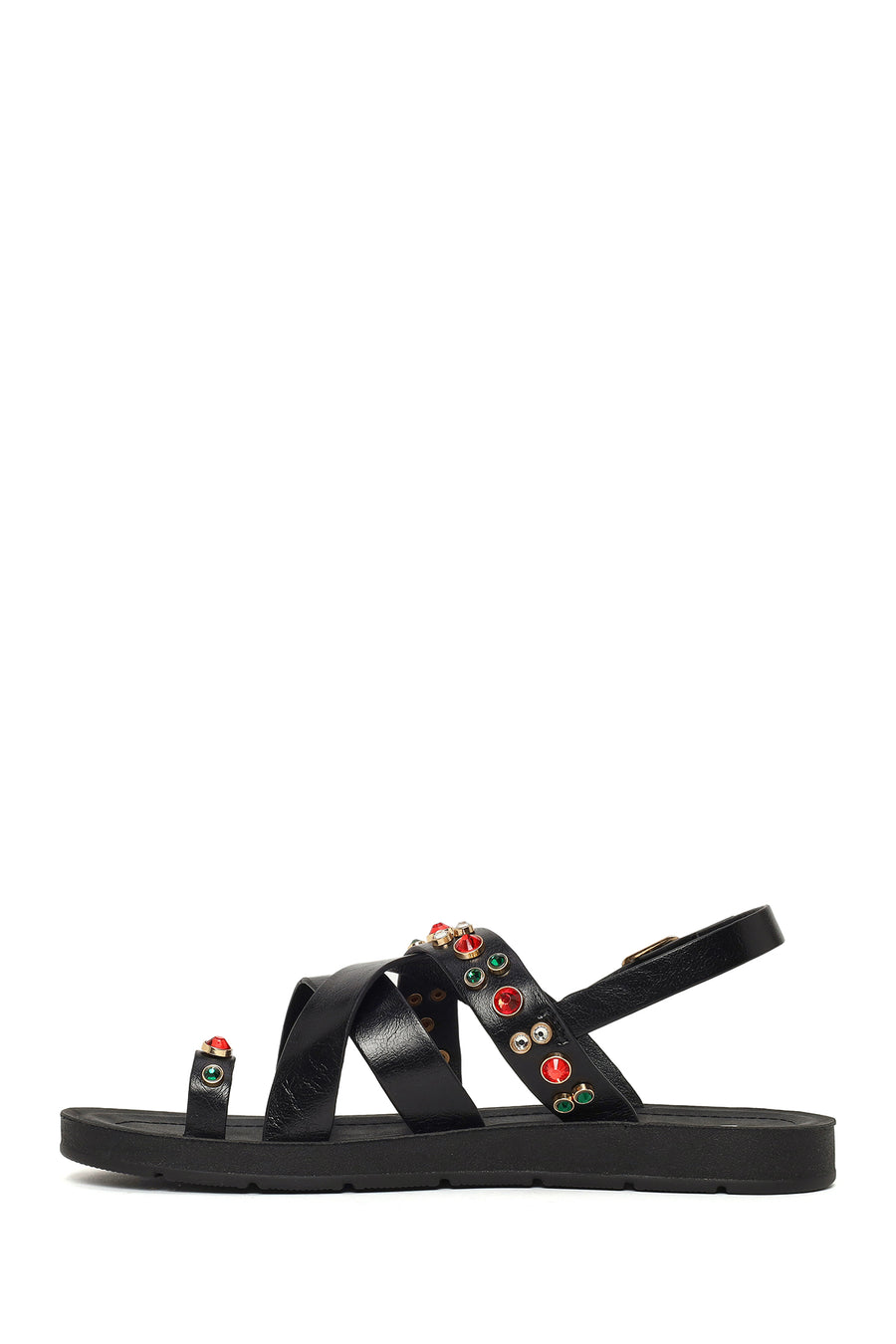 Woman Black Back-Buckled Rhinestone Sandals