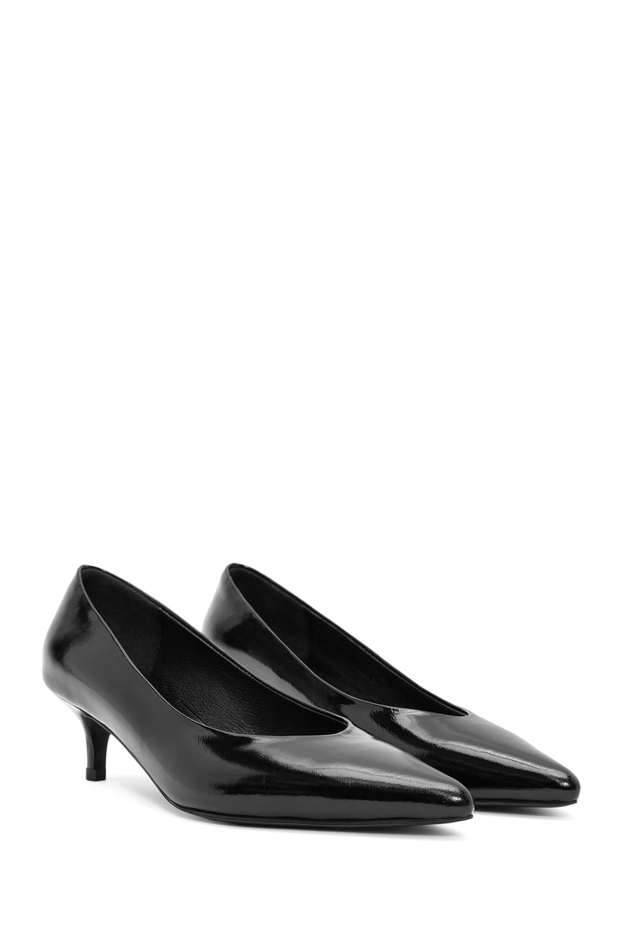 Women's Black Low Thin Heel Patent Leather Shoes