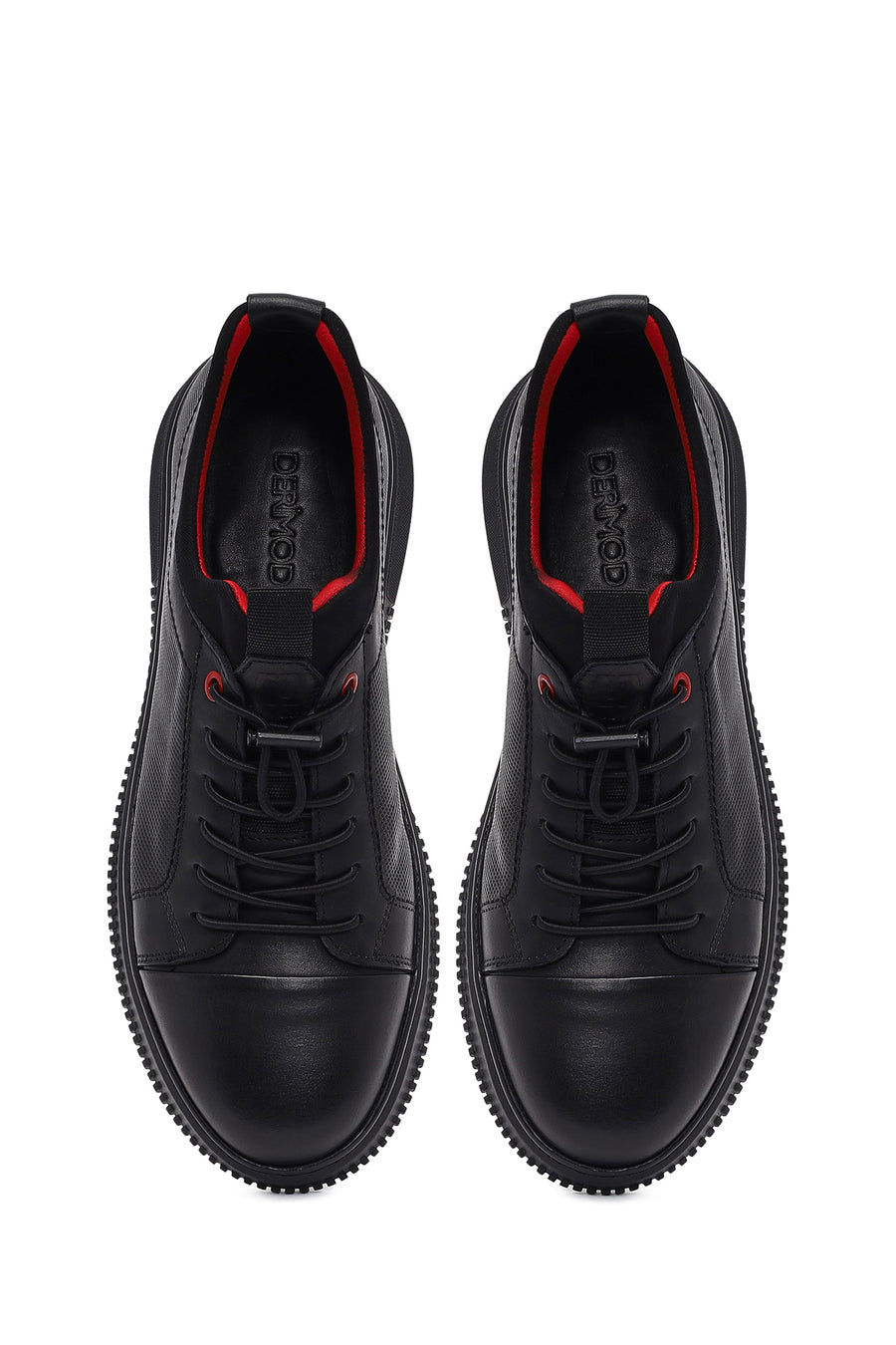 Erkek Siyah Bağcıklı Deri Sneaker