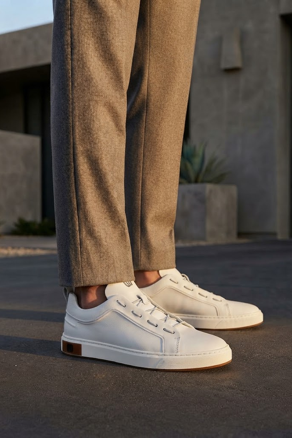 Erkek Beyaz Bağcıklı Deri Sneaker