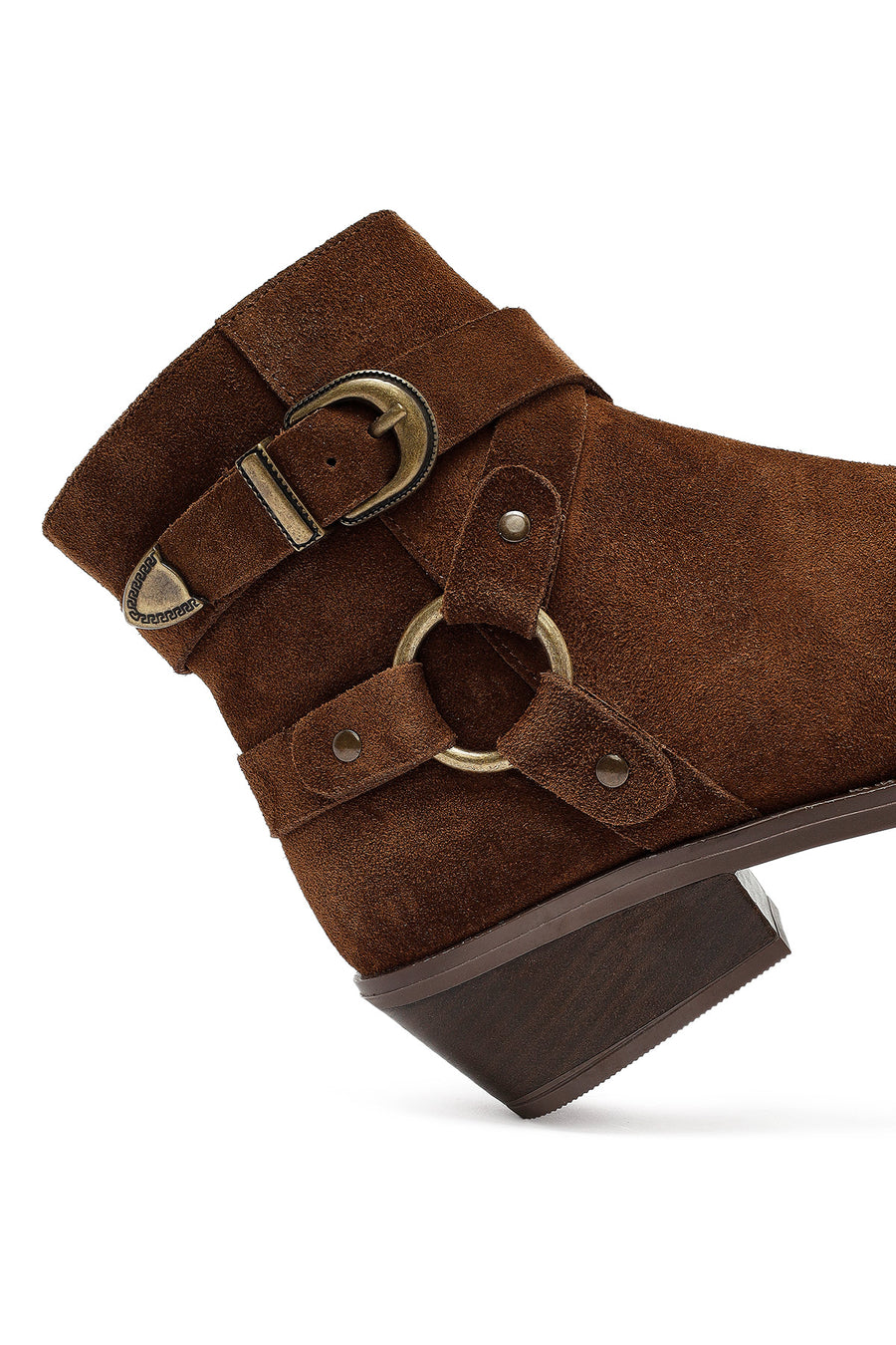 Woman Tan Zippered Suede Leather Cowboy Boots