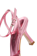 Women's Pink Ankle Strap Stone Thin Heel Sandals | Derimod