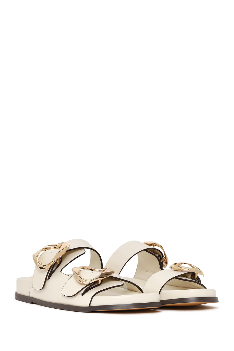 Woman Cream Double-Buckle Slippers