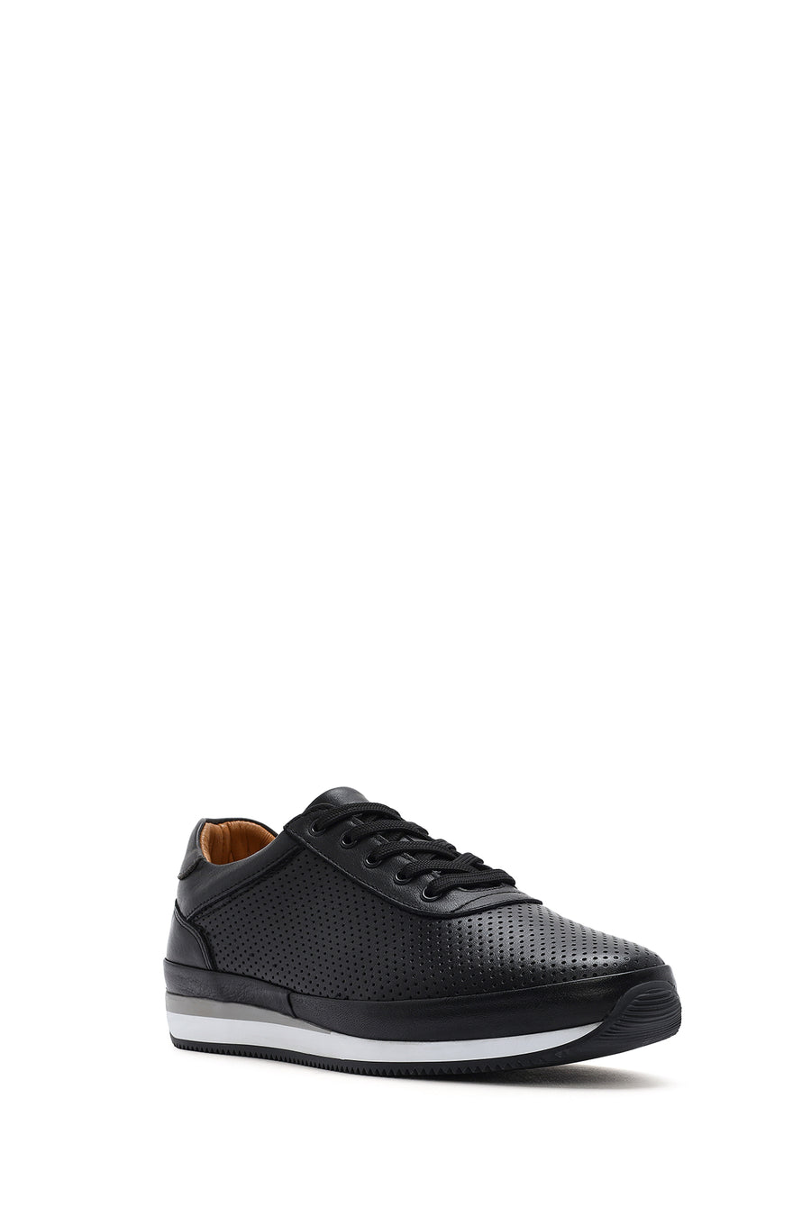 Erkek Siyah Bağcıklı Deri Casual Sneaker