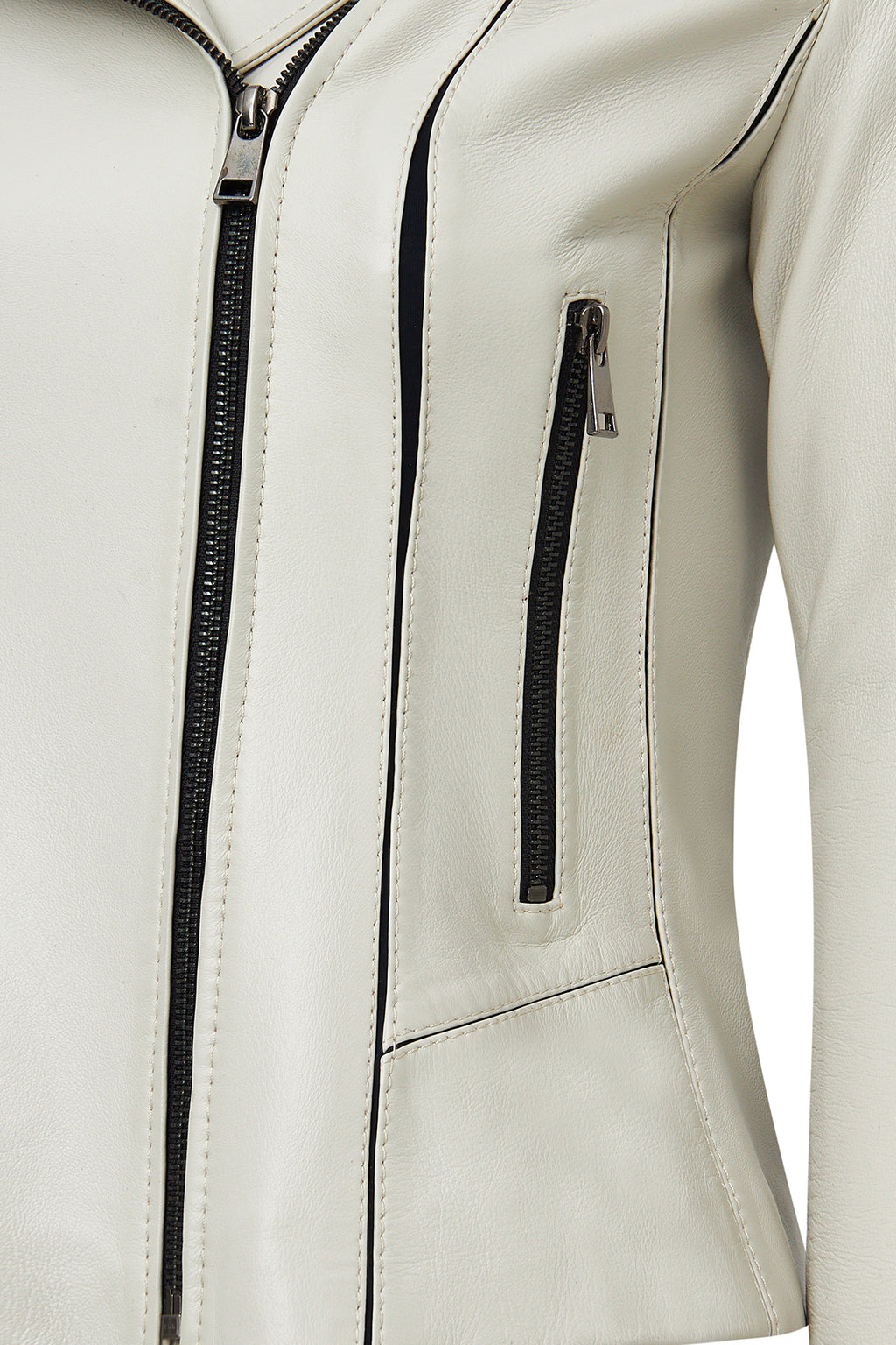 Kiara Kadın Bej Slim-Fit Biker Deri Ceket