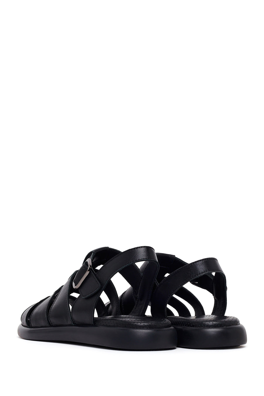 Woman Black Buckled Leather Sandals