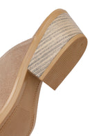 Woman Beige Mule Open Back Chunky Heeled Suede Slipper | Derimod