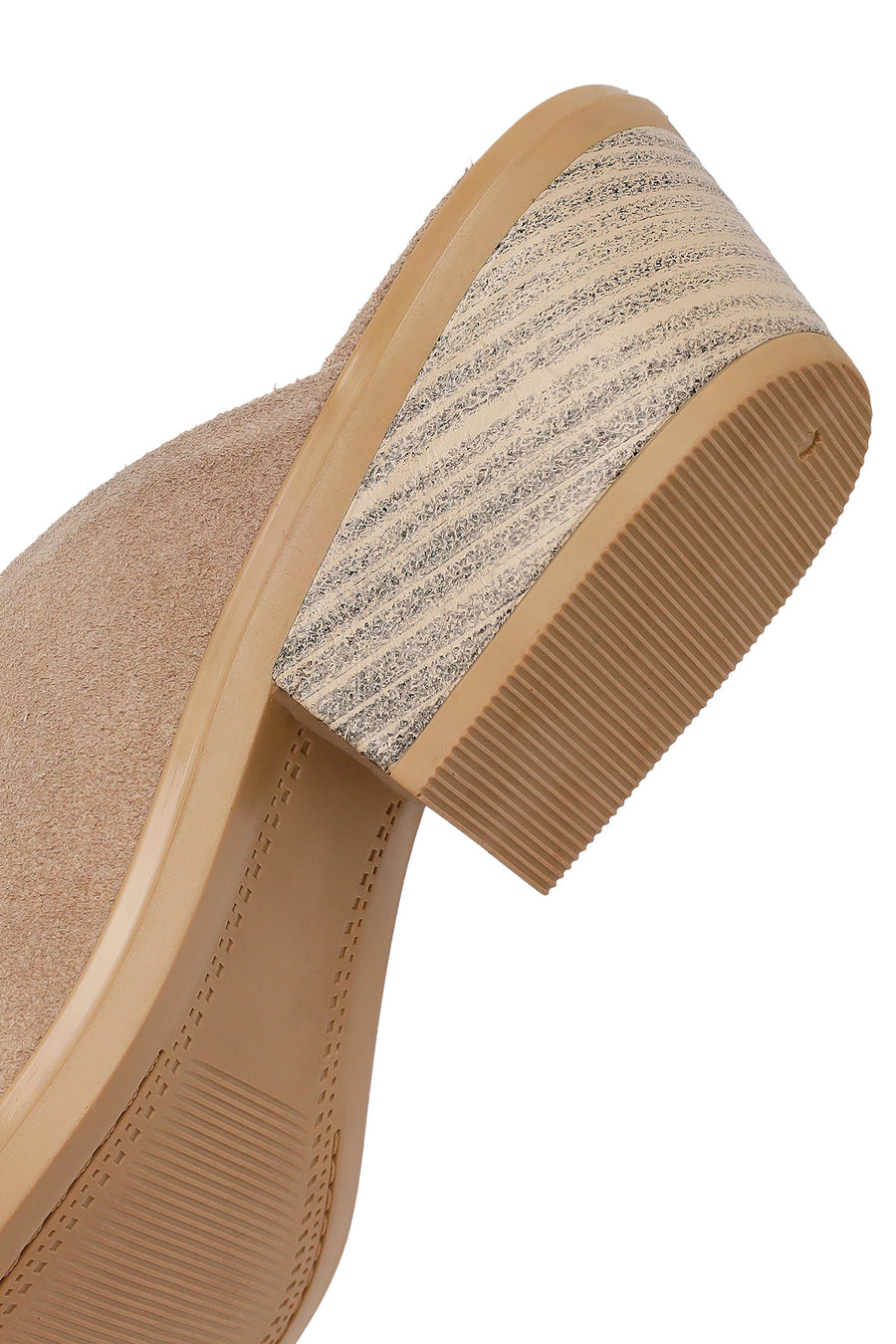 Woman Beige Mule Open Back Chunky Heeled Suede Slipper