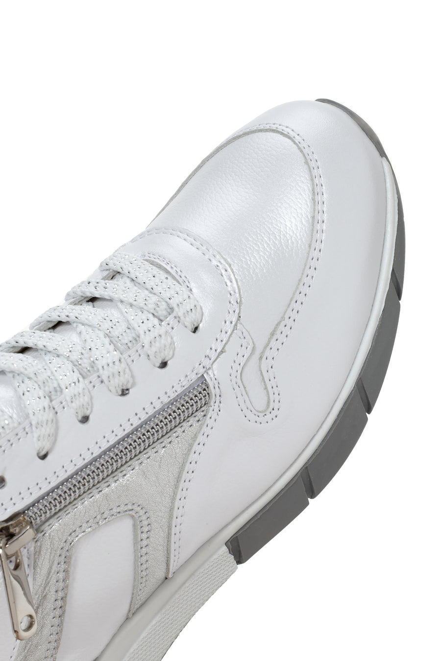 Women's White Lace-Up Side Zipper Leather Sneaker