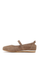 Women's Mink Banded Suede Leather Ballerinas | Derimod