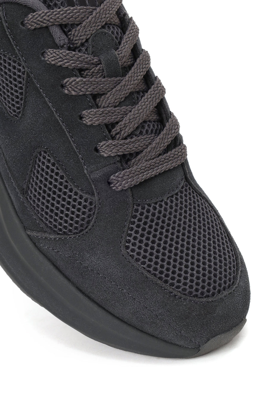 Erkek Gri Bağcıklı Kalın Tabanlı Kumaş Sneaker