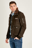Air Force Men's Brown Fur Collared Nubuck Leather Pilot Jacket | Derimod